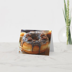 Close up chocolate glazed donut card