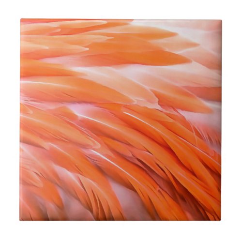 Close Up Coral and Pink Artistic Flamingo Feathers Ceramic Tile