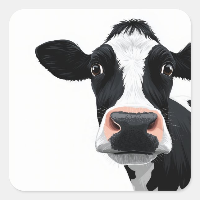 Close-Up Cow Curiosity Square Sticker (Front)