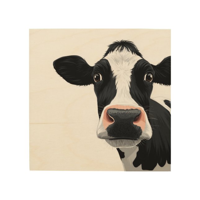 Close-Up Cow Curiosity Wood Wall Art (Front)