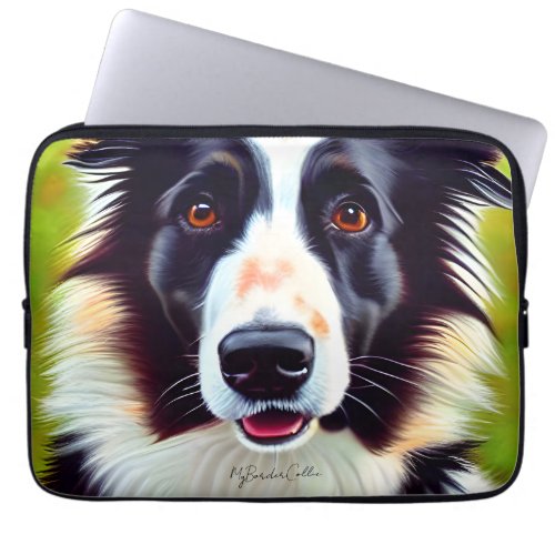 Close Up Dog Portrait Cute Border Collie Laptop Sleeve