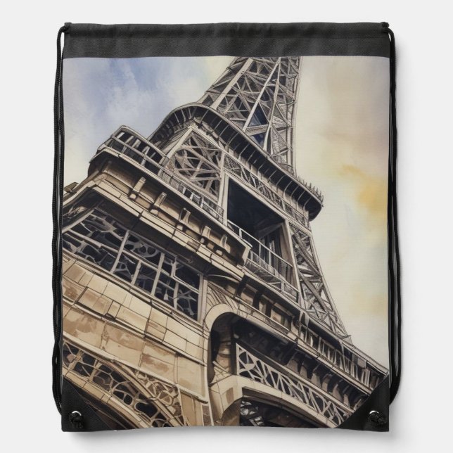 Close-up Eiffel Tower Paris Love City Travel Drawstring Bag (Front)