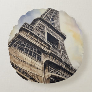 Close-up Eiffel Tower Paris Love City Travel Round Pillow