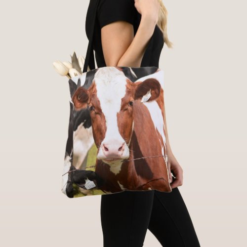 Close_up Face of Red White Holstein Dairy Cow Tote Bag