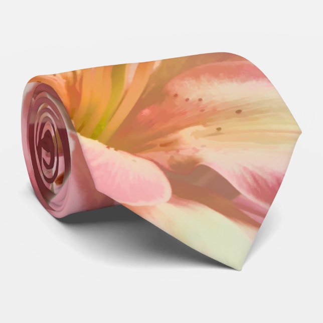 Close-up Floral Photography Pink Easter Lily Neck Tie (Rolled)