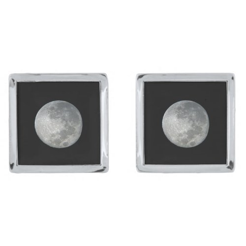 Close-Up Full Moon in the Night Sky. Photography Cufflinks