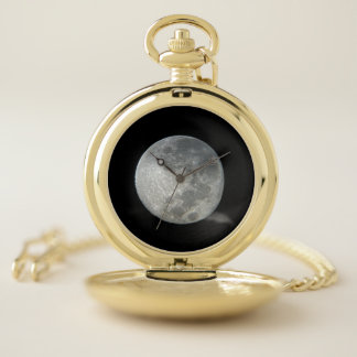 Close-Up Full Moon in the Night Sky. Photography Pocket Watch