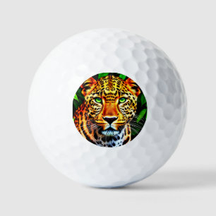 Close-Up Jaguar Leopard Face with Green Eyes Golf Balls