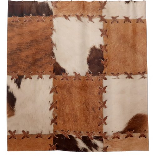 Close up leather patchwork textured background shower curtain