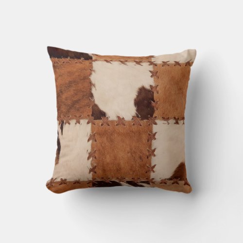 Close up leather patchwork textured background throw pillow