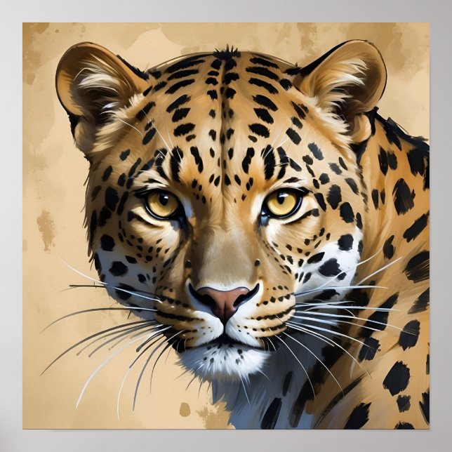 Close Up Leopard Painting Wildlife Art Poster (Front)