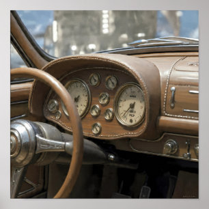 Close-Up Luxury: Vintage Dashboard Cockpit Detail Poster