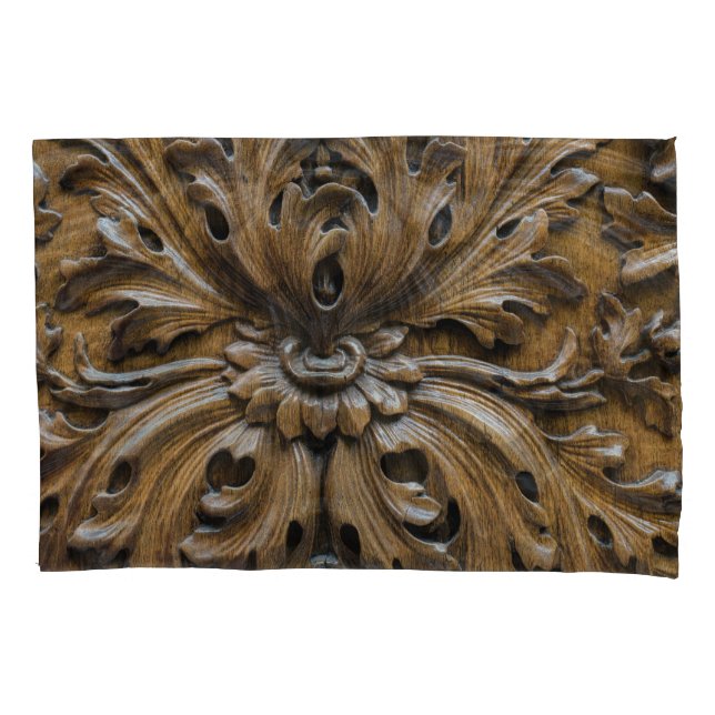 Close-Up Oak Wood Carving: Carpentry Detail Pillow Case (Front)