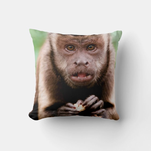 Close-up of a black-capped capuchin monkey throw pillow (Front)