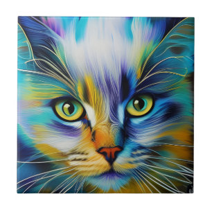 Close up of a Colorful Siamese Kitten Ceramic Tile