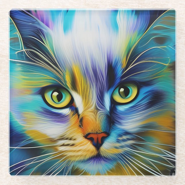 Close up of a Colorful Siamese Kitten Glass Coaster (Front)