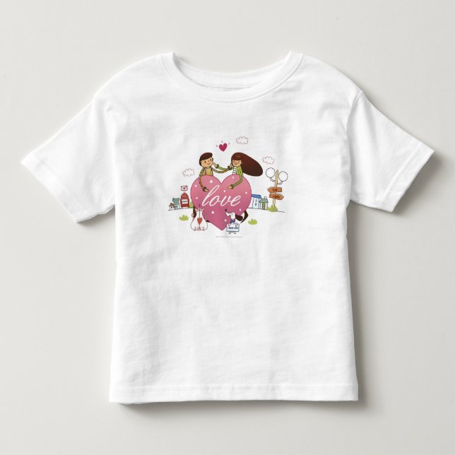 Close-up of a couple holding a heart shape toddler t-shirt (Front)
