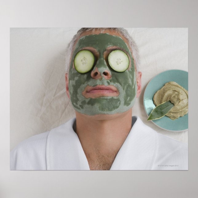 Close-up of a mature man lying down with a face poster (Front)