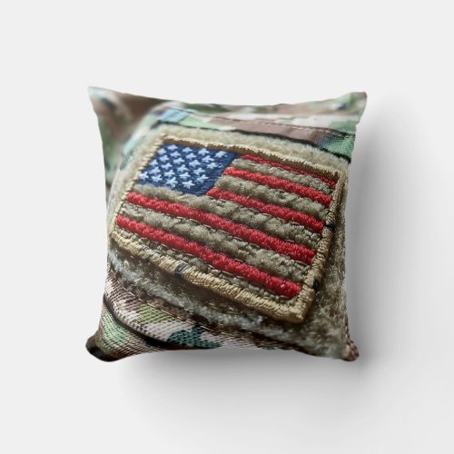 close up of a military american flag patch  throw pillow