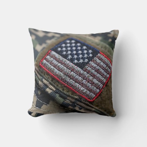 close up of a military american flag patch throw pillow