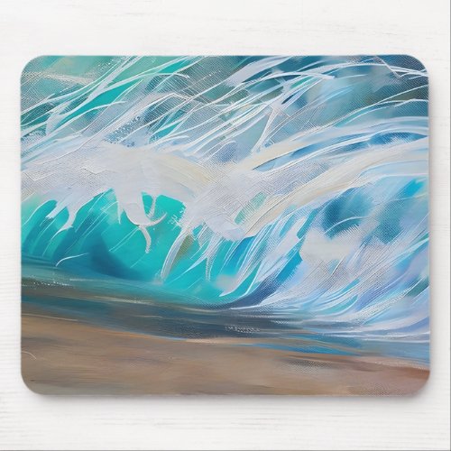Close up of a painting of a wave mouse pad