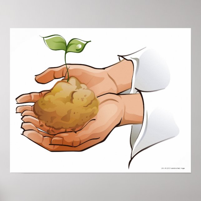 Close-up of a person's hands holding seedling poster (Front)