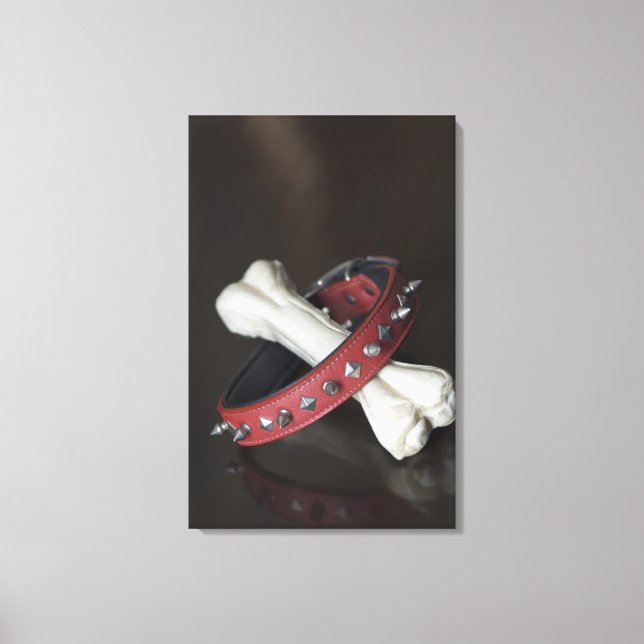 Close-up of a pet collar and a dog bone canvas print (Front)