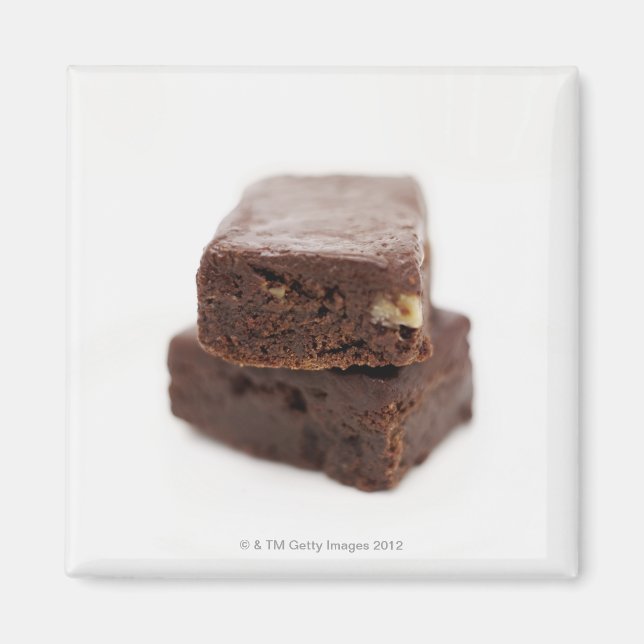Close-up of a pile of two chocolate brownies on magnet (Front)