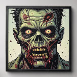 Close Up of a Pop Art Zombie Halloween Peel And Stick Photo Tile<br><div class="desc">Step into a world of vibrant horror with this Halloween wall art featuring a zombie done in a comic book pop art style. Perfect for setting the tone of a spooky celebration, this art brings a playful yet eerie charm to your space that you will love. Capture the spirit of...</div>
