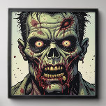 Close Up of a Pop Art Zombie Halloween Peel And Stick Photo Tile<br><div class="desc">Step into a world of vibrant horror with this Halloween wall art featuring a zombie done in a comic book pop art style. Perfect for setting the tone of a spooky celebration, this art brings a playful yet eerie charm to your space that you will love. Capture the spirit of...</div>