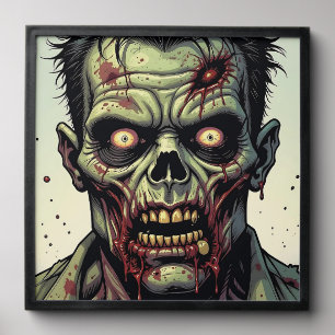 Close Up of a Pop Art Zombie Halloween Peel And Stick Photo Tile