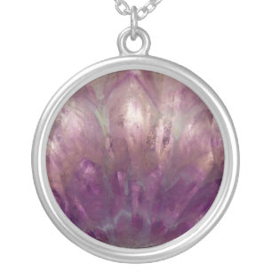 Close up of a purple Amethyst Silver Plated Necklace
