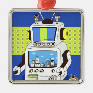 Close-up of a robot metal ornament