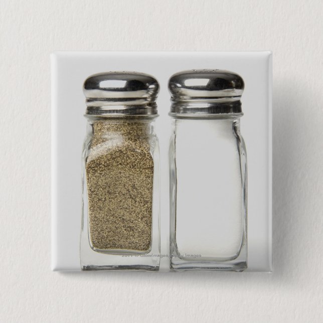Close-up of a salt and a pepper shaker pinback button (Front)