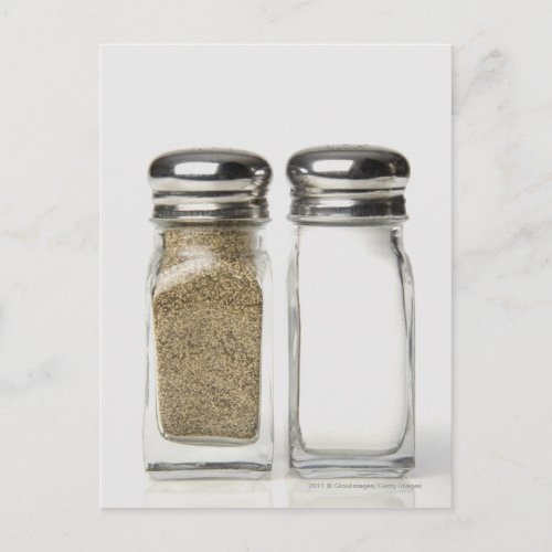 Close_up of a salt and a pepper shaker postcard