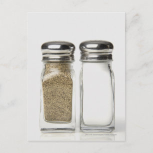 Close-up of a salt and a pepper shaker postcard