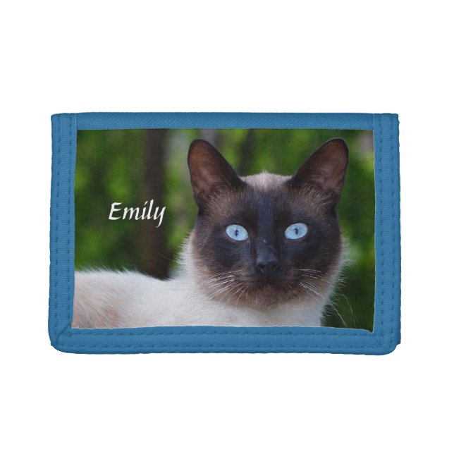 Close up of a Siamese Cat with Blue Eyes Trifold Wallet (Front)