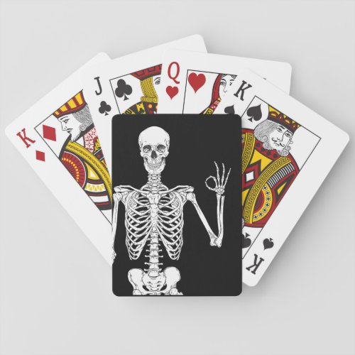 Close_Up of a Skeletons Okay Gesture Playing Cards