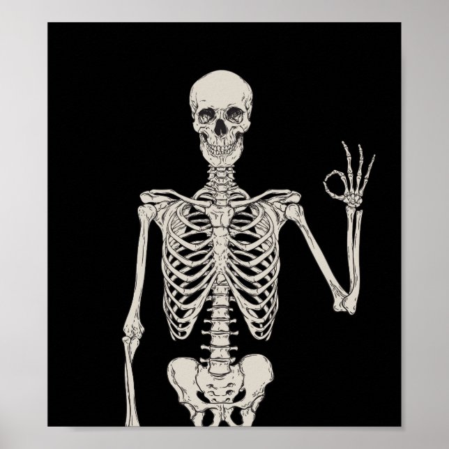 Close-Up of a Skeleton's Okay Gesture Poster (Front)