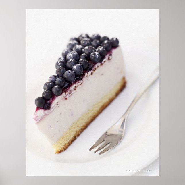 Close-up of a slice of blueberry cheese cake poster (Front)