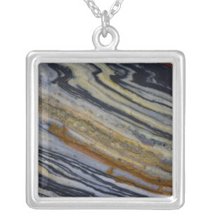 Close up of a Striated Jasper Slab Silver Plated Necklace