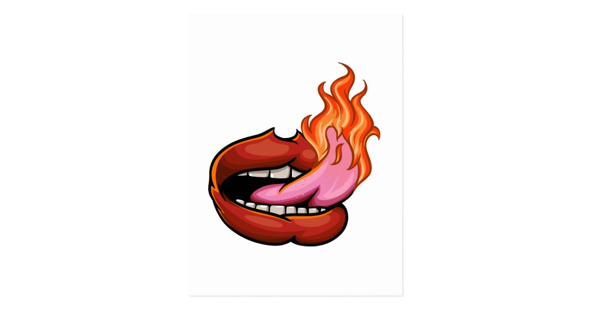 Close up of a tongue that is on fire. postcard
