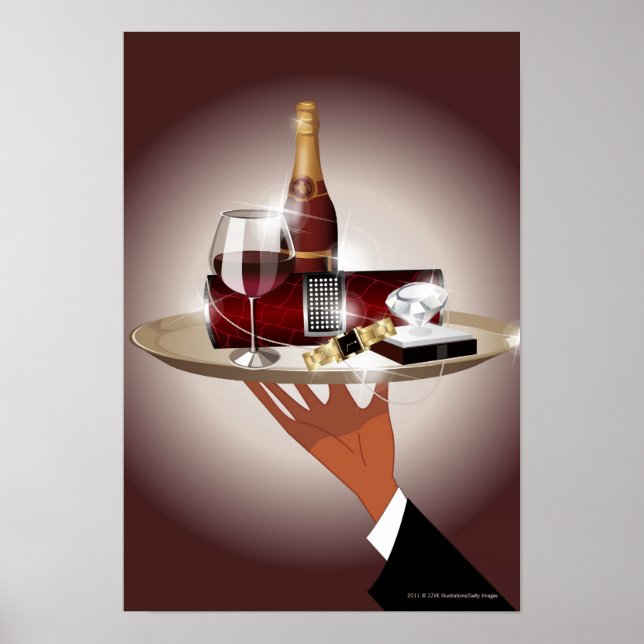 Close-up of a waiter's hand holding a tray poster (Front)