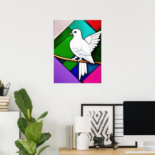 Close-up of a white bird sitting on a branch poster