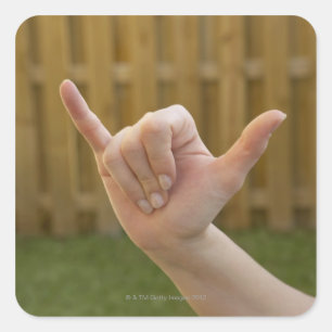 Close-up of a woman's hand making a shaka sign square sticker