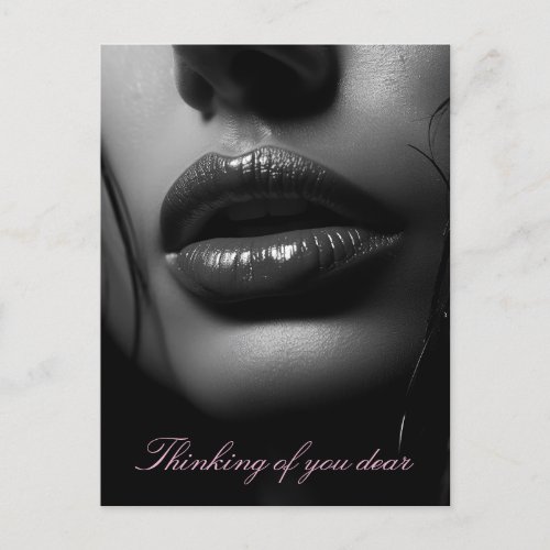 Close up of a womans parted lips BW photo Postcard