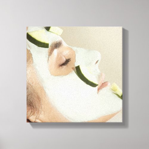 Close_up of a young woman wearing a facial mask canvas print