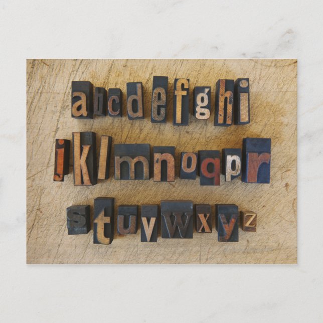 Close up of alphabet on letterpress postcard (Front)