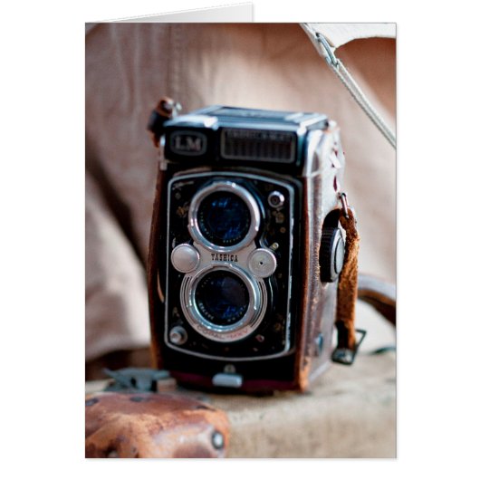 Close-up of an antique camera cards (Front)