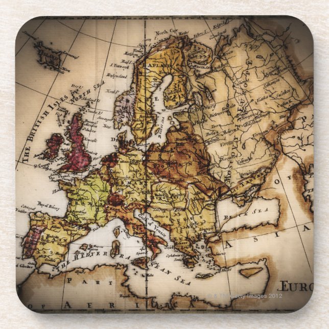Close up of antique world map 2 drink coaster (Front)